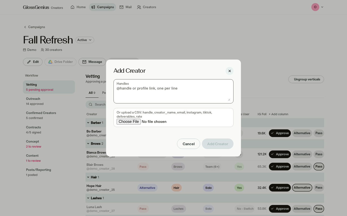 Add a creator screenshot