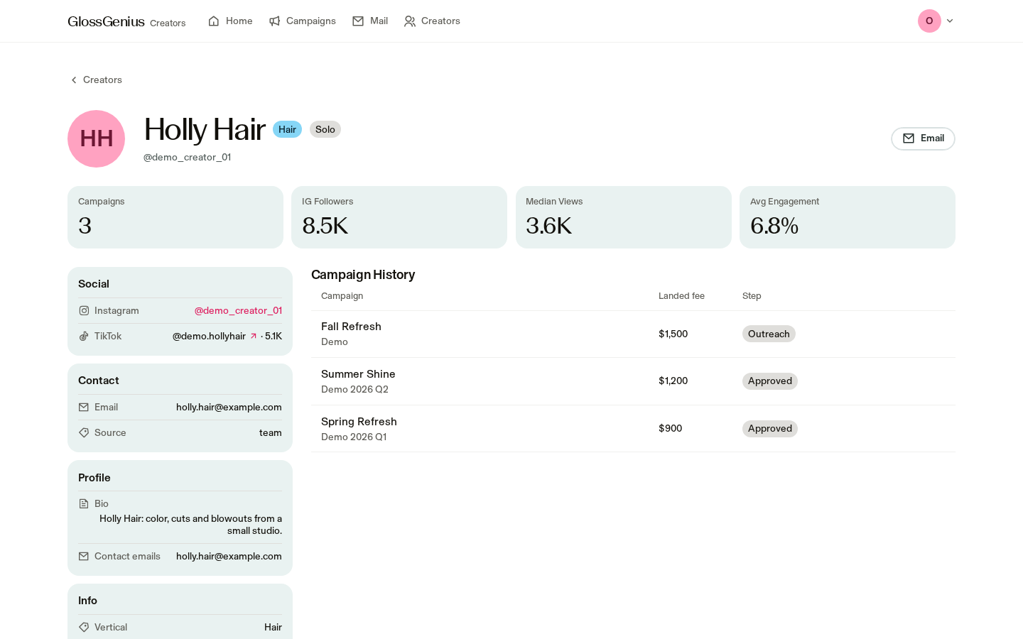Creator profile screenshot